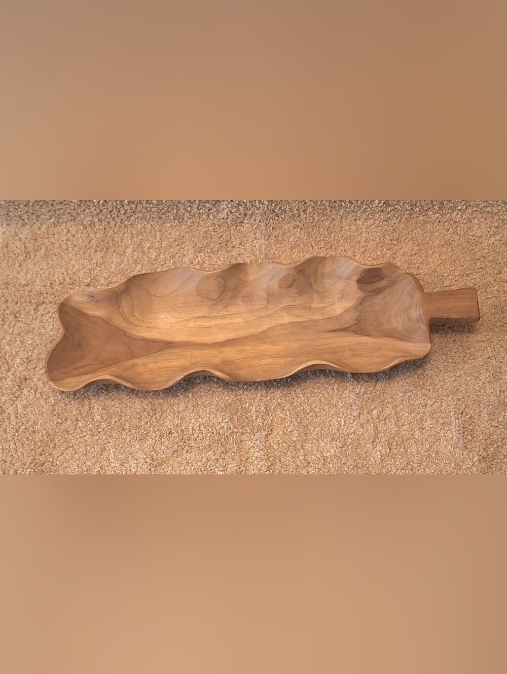 Hand-Carved Wooden Leaf Serving Tray in Natural Brown